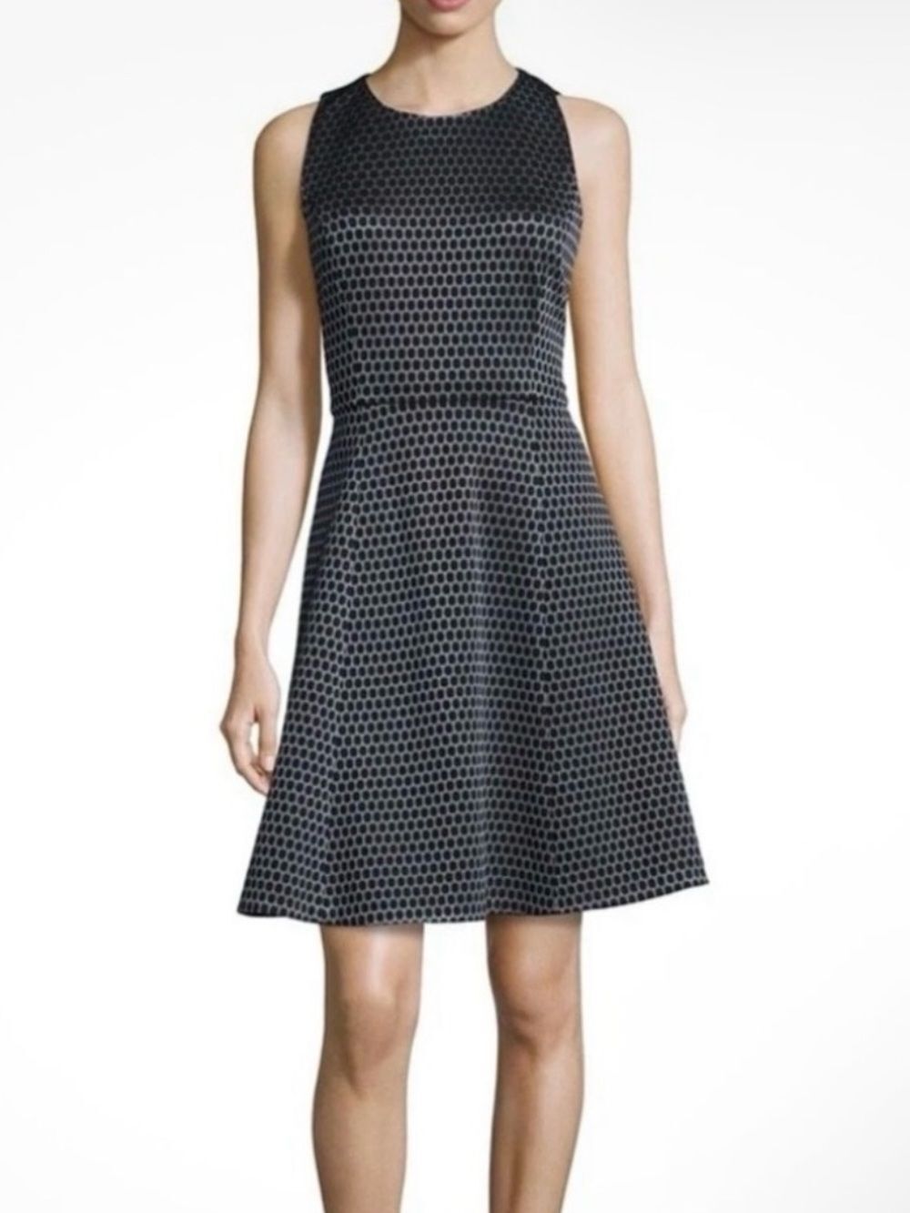 THEORY Trekana Fit and Flare Compass Knit Polkadot Black Dress Women’s Size 4